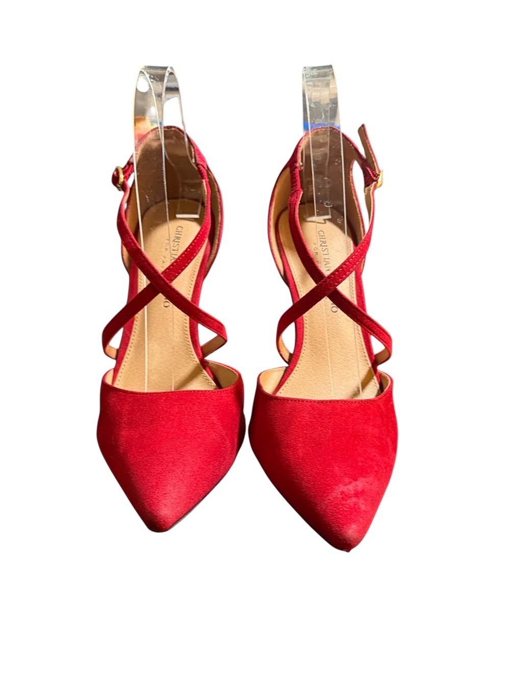 Christian Siriano Red Suede Pointed-Toe Crisscross Slingbacks Heels Size 8 - Picture 2 of 12